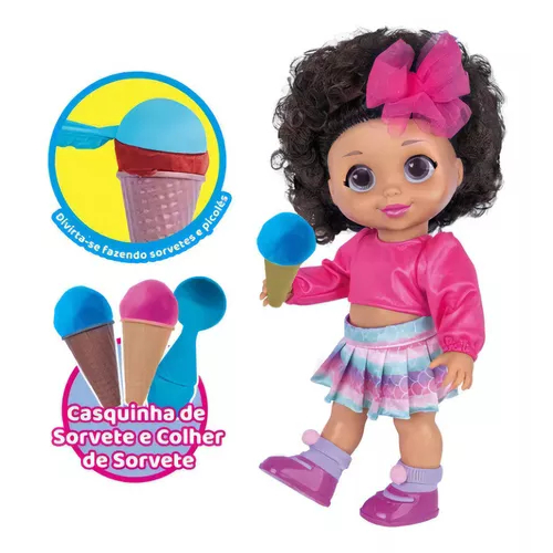 Boneca Baby Vem Brincar Gelateria Massinha Boneca Morena Cotiplás