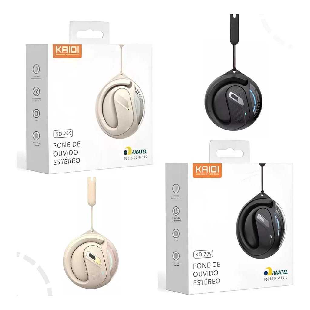 Super Fone De Ouvido ORIGINAL Sem Fio Bluetooth 5.3 TWS Touch Kaidi KD-799 BRANCO/PRETO (DURA 7 HORAS DE USO CONTÍNUO)