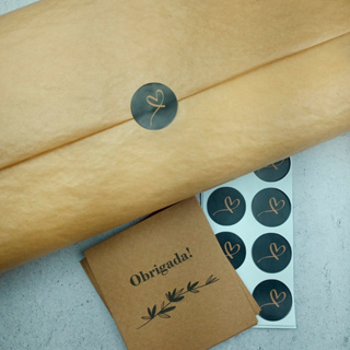 Kit Embalagem Papel de Seda Kraft - 50 Papel + 50 Cartas + 50 Adesivos em Oferta na Shopee