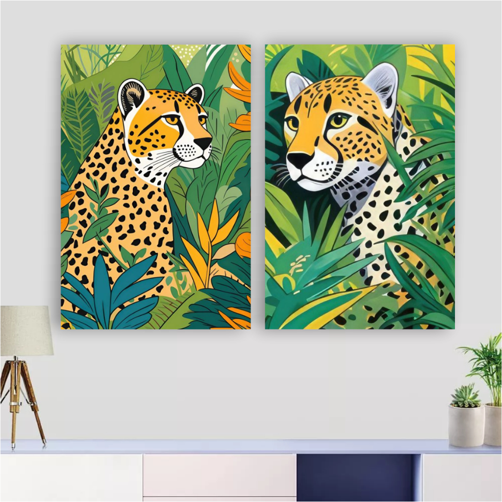 Quadro decorativo savana onça pintada jaguar felino natureza decoração para sala quarto paisagem