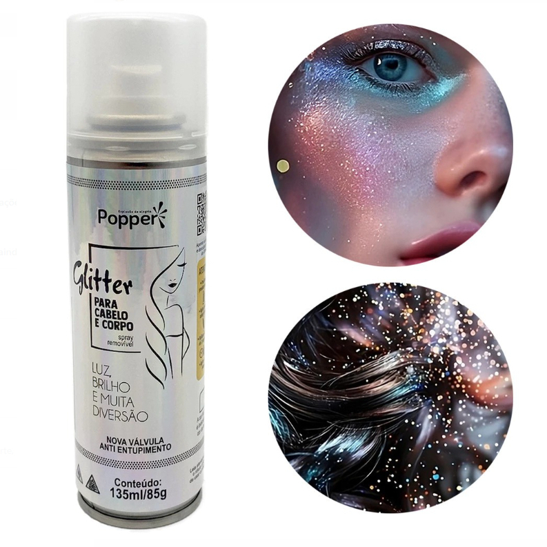Spray Glitter Popper Holográfico para Cabelos, Corpo e Roupa Alta Fixação Perfeito Cheiroso 98618-HW em Oferta na Shopee