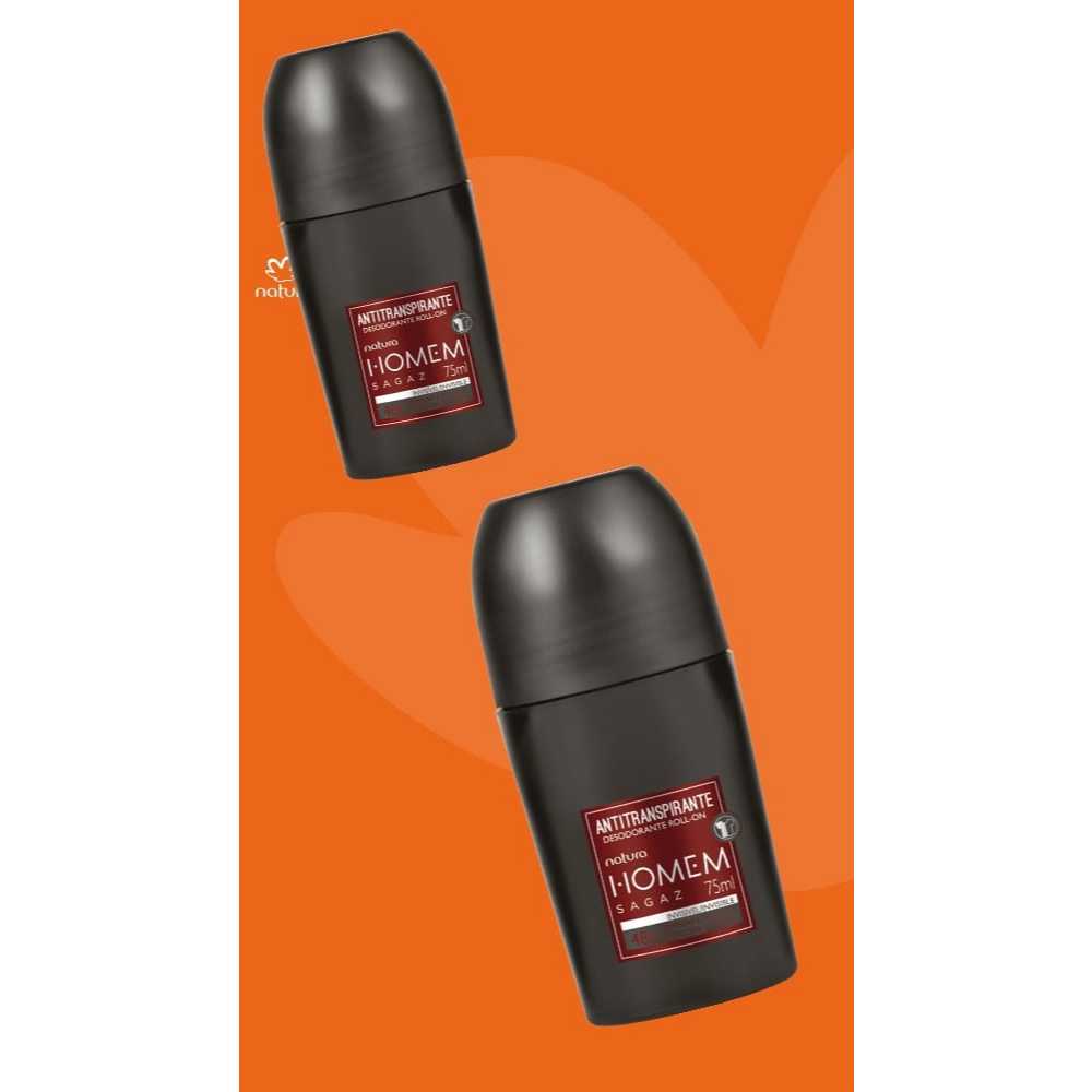 kit com 2 Desodorante Antitranspirante Roll On Natura Homem Sagaz 75 ml