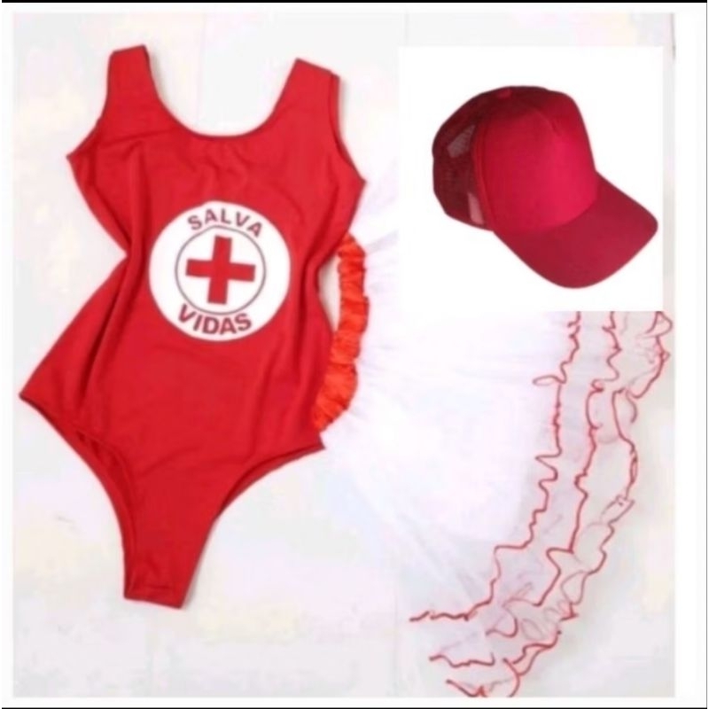 Fantasia Festas Aniversários Bombeiro Salva Vidas Adulto 3 peças bore body saia de tutu tule bone
