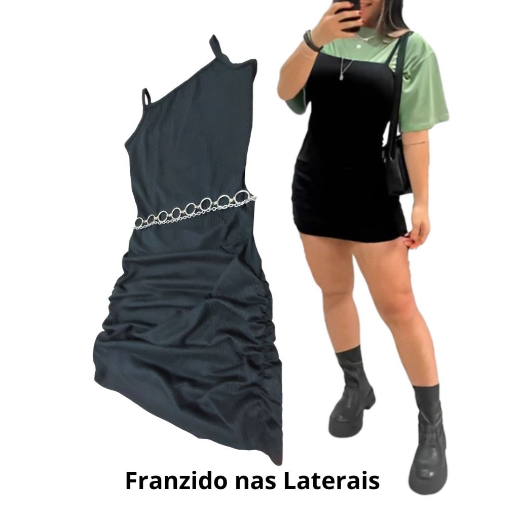 Vestido Tubinho Canelado de alça com franzido nas laterais - curto/coladinho/alcinha sem bojo/reto/look gringa festival/sem forro/coleão tracker 2025/sensual/sexy/mini/micro