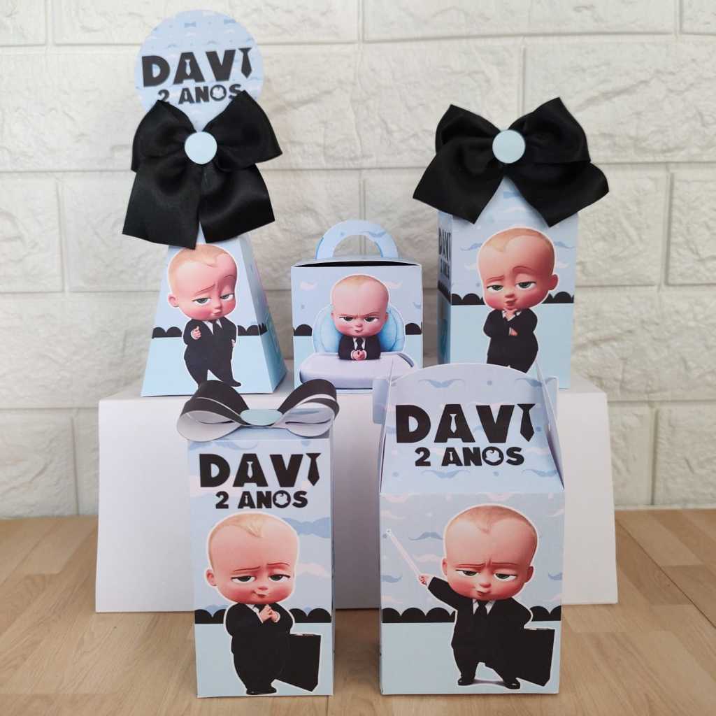 PEGUE E MONTE Kit Caixinhas Personalizadas para Festa O Poderoso Chefinho Azul Caixas para Lembrancinhas de Aniversário