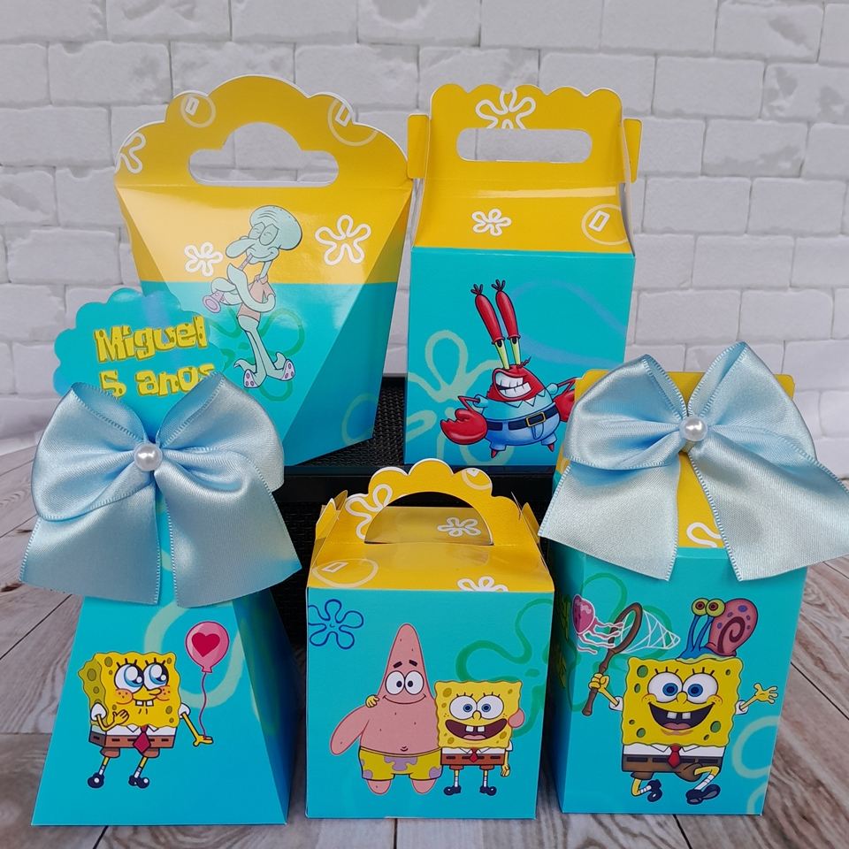 PEGUE E MONTE - Kit Festa Personalizados Bob Esponja Lembrancinhas para Aniversário Kit Caixas