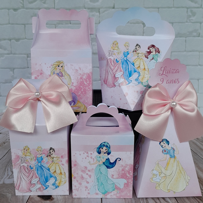 PEGUE E MONTE - Kit Festa Personalizados Princesas Aquarela Lembrancinhas para Aniversário Kit Caixas