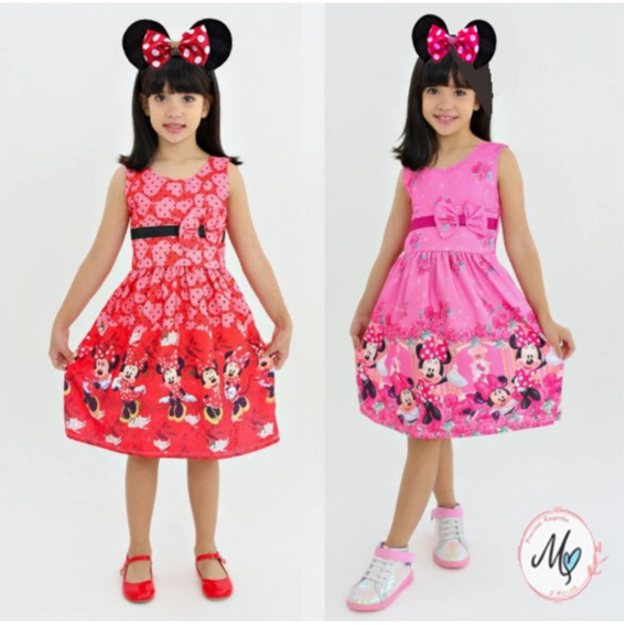 Vestido Infantil Minnie Minie Vermelha Rosa festas