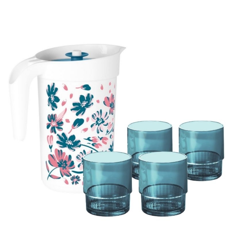 KIT JARRA ILÚMINA FLORAL 2L + (4UN) COPO 295ML PREMIER TURMALINA EM POLICARBONATO - TUPPERWARE