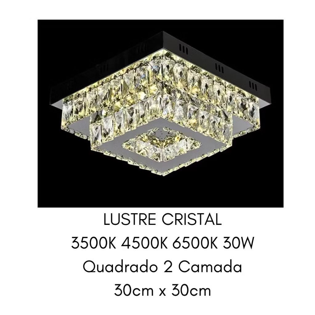 Lustre Plafon de Cristal Luminária Led 36w  3 Cores Redondo Quadrado  Bivolt