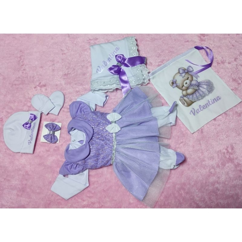 Saida de Maternidade Menina Luxo Personalizada Lilás em Oferta na Shopee