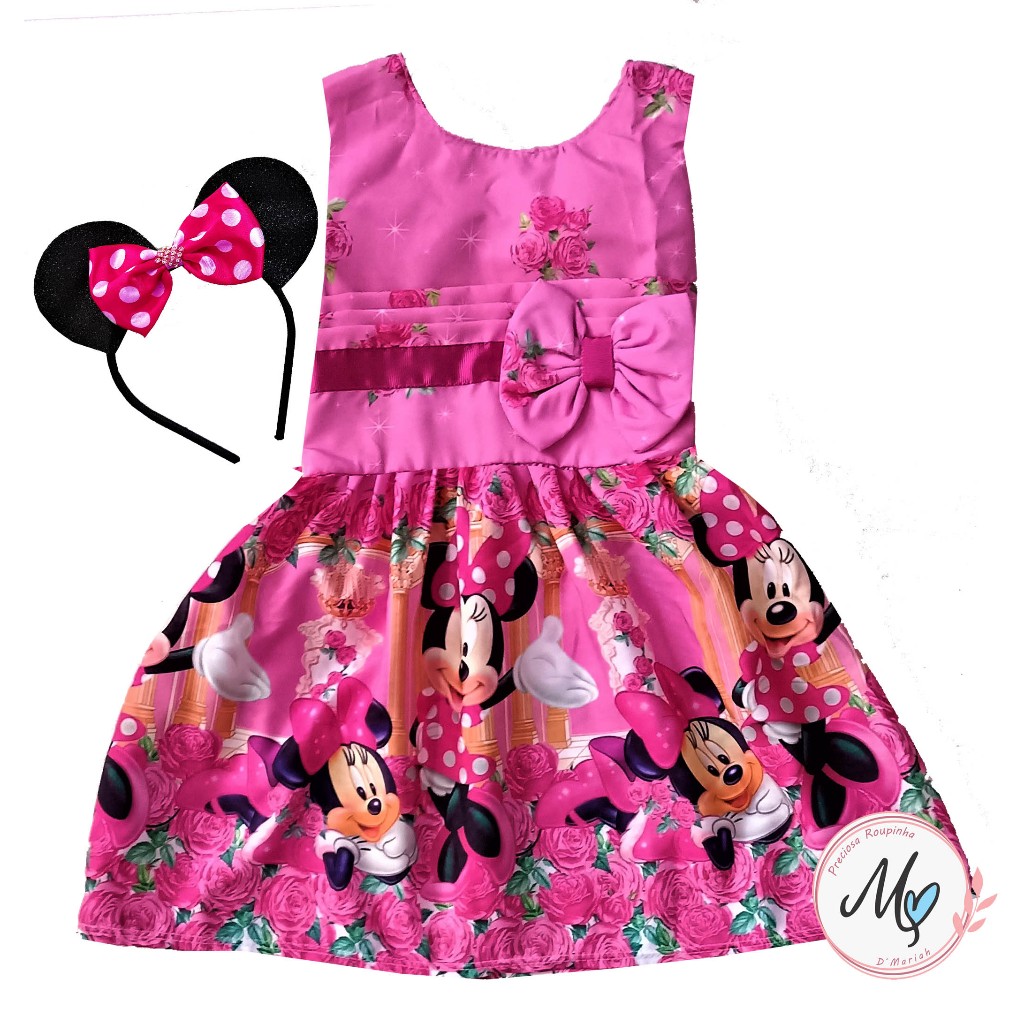 Vestido Minnie  Minie  Rosa Infantil  Temático Menina Festa em Oferta na Shopee