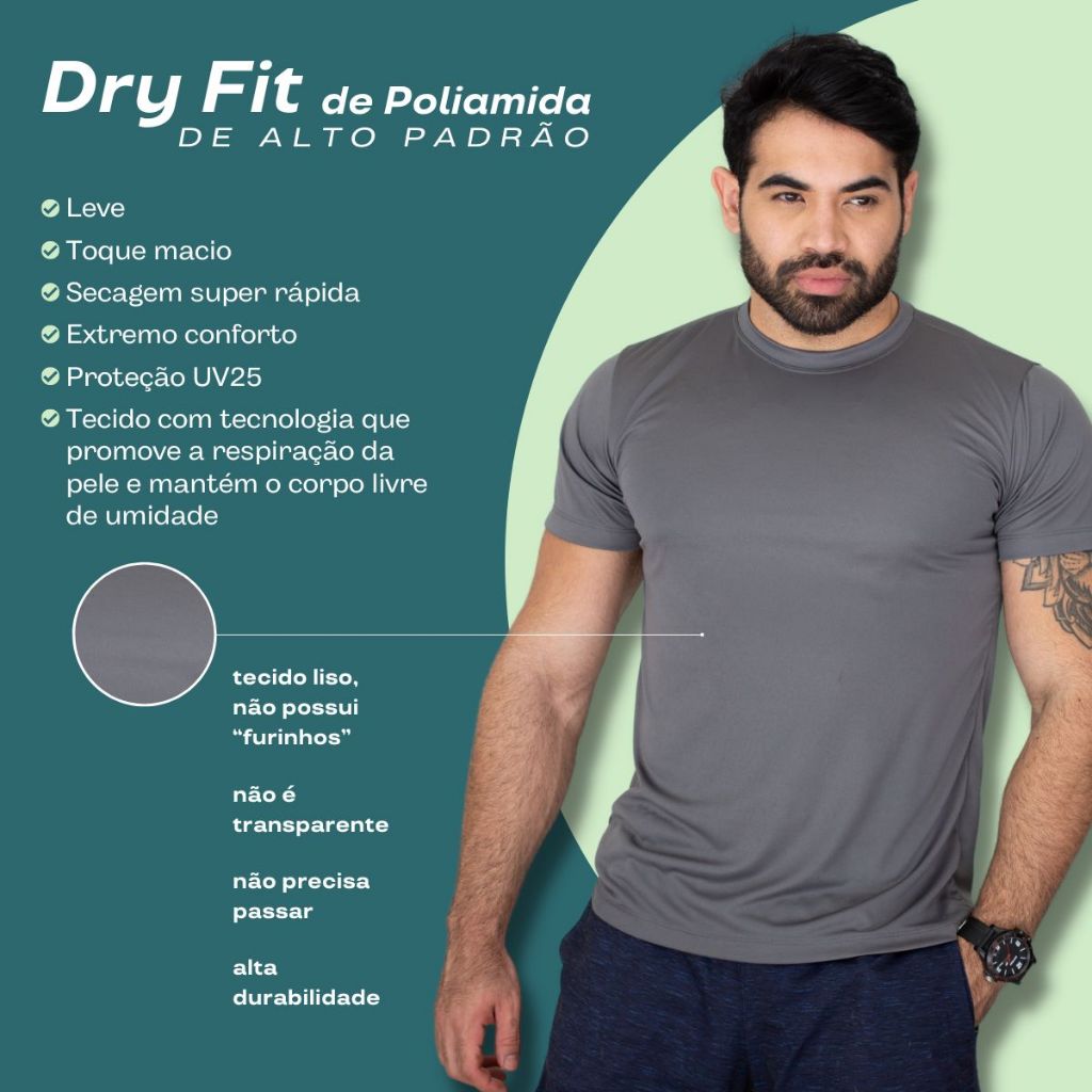 Camisa Dry Fit Masculina Poliamida Academia Proteção Solar UV 25 Tecido Gelado Manga Curta Pro Fitness Corrida Treino