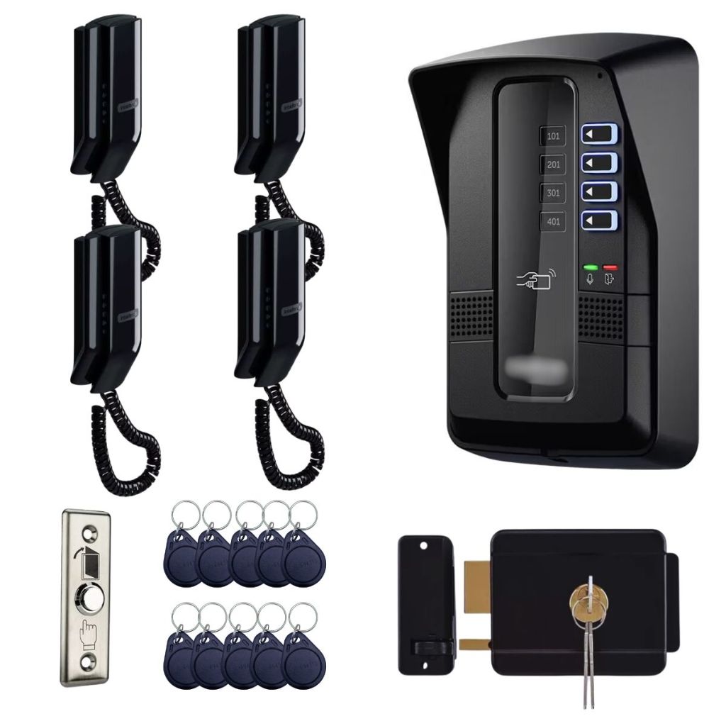 Porteiro Interfone 4 Pontos Black Coletivo 4 Intelbras e Fechadura Fx 500