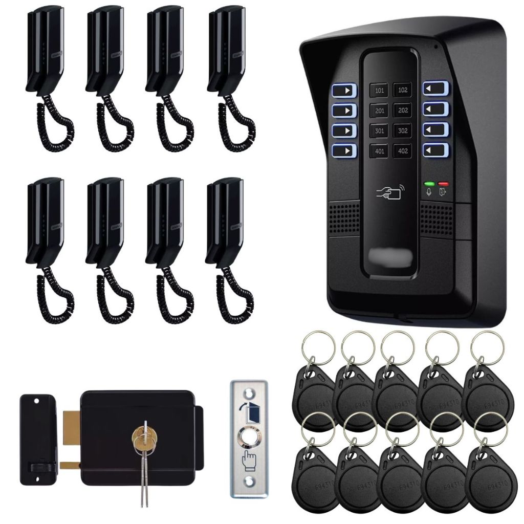 Porteiro Coletivo Interfone 8 Pontos Black  Eletronico 10 Chaveiros Fechadura e Tags Intelbras