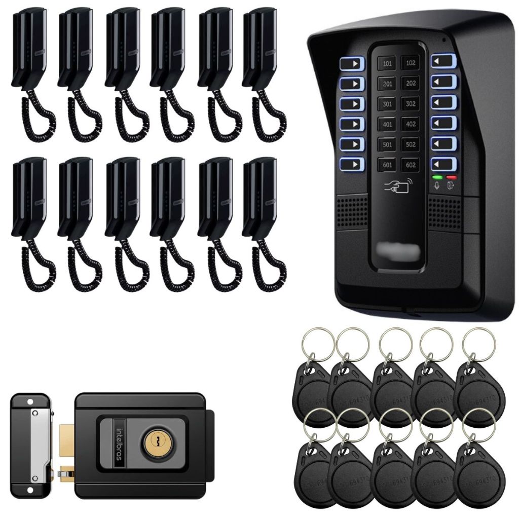 Porteiro Interfone Coletivo 12 Pontos Black Intelbras Fechadura Fx500