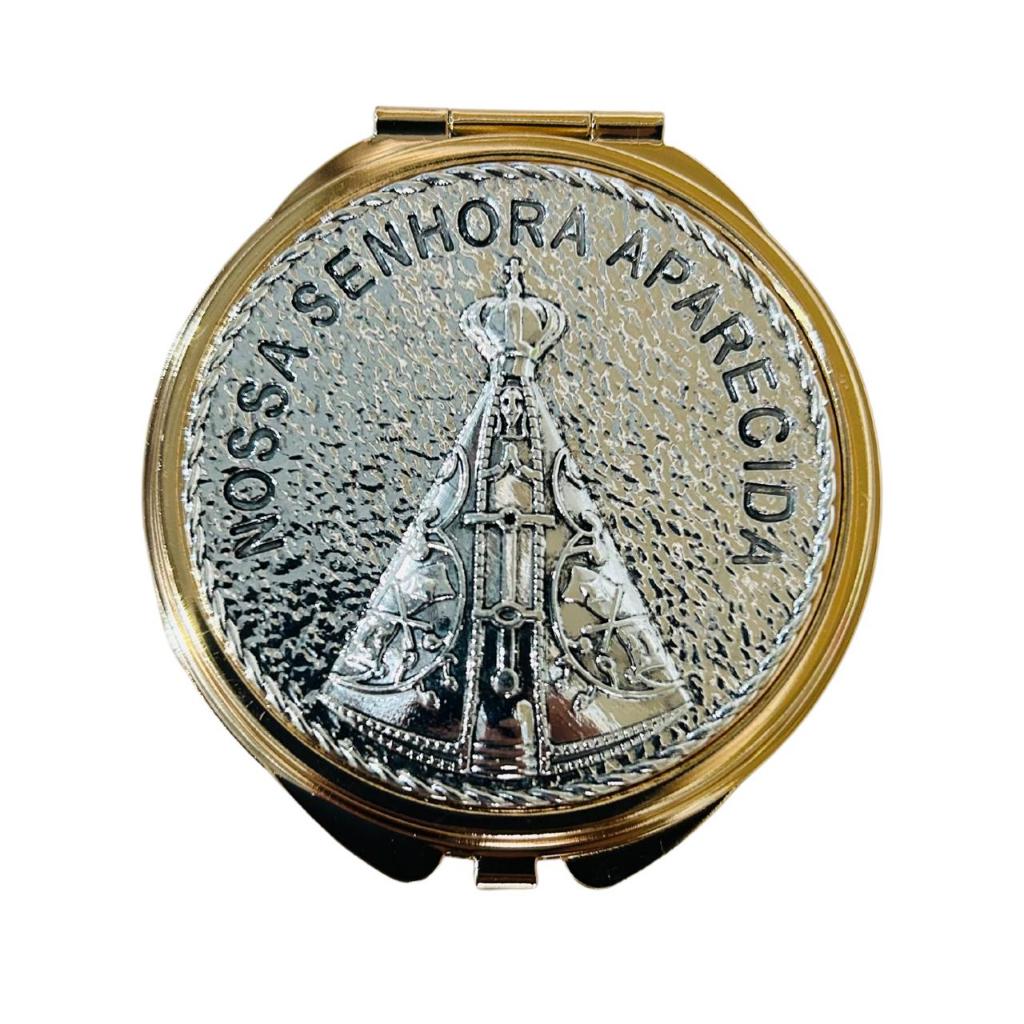 1 TECA DOURADA NOSSA SENHORA APARECIDA 6CM PORTA HÓSTIA COMUNHÃO EUCARISTIA