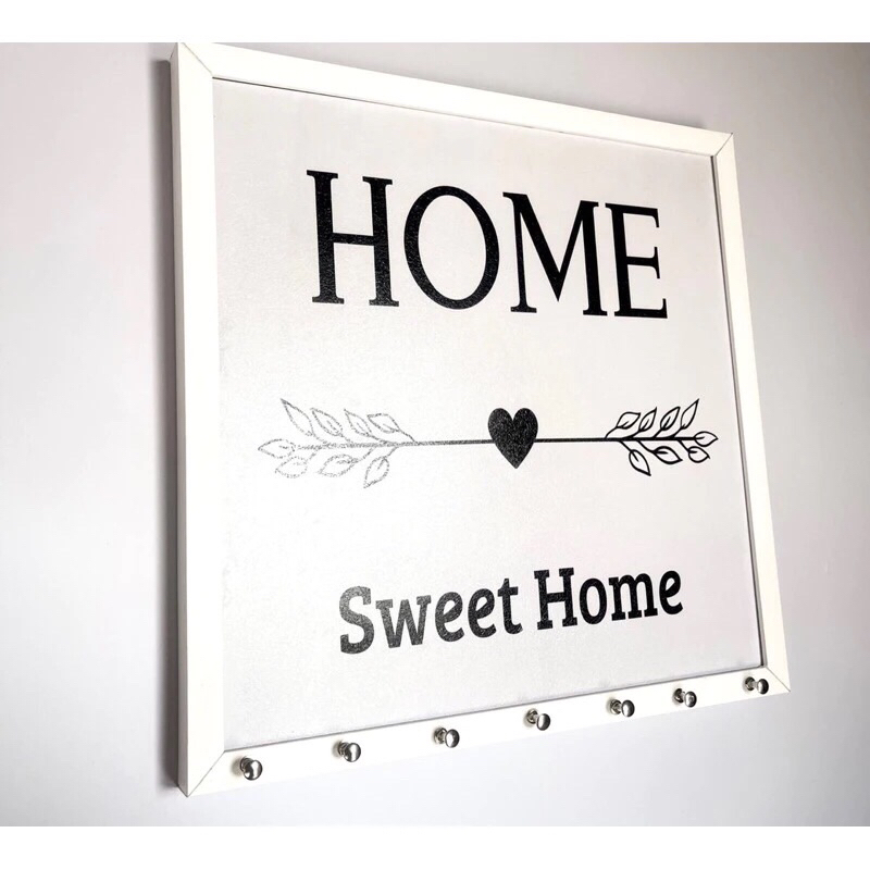 Quadro resina quadro de luz 43x43 Home Tweet Home porta chaves (moldura bege)coração
