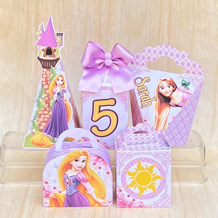 Kit Festa Personalizados Rapunzel Enrolados - Caixinhas para Lembrancinhas - Aniversário Infantil - Pegue e Monte