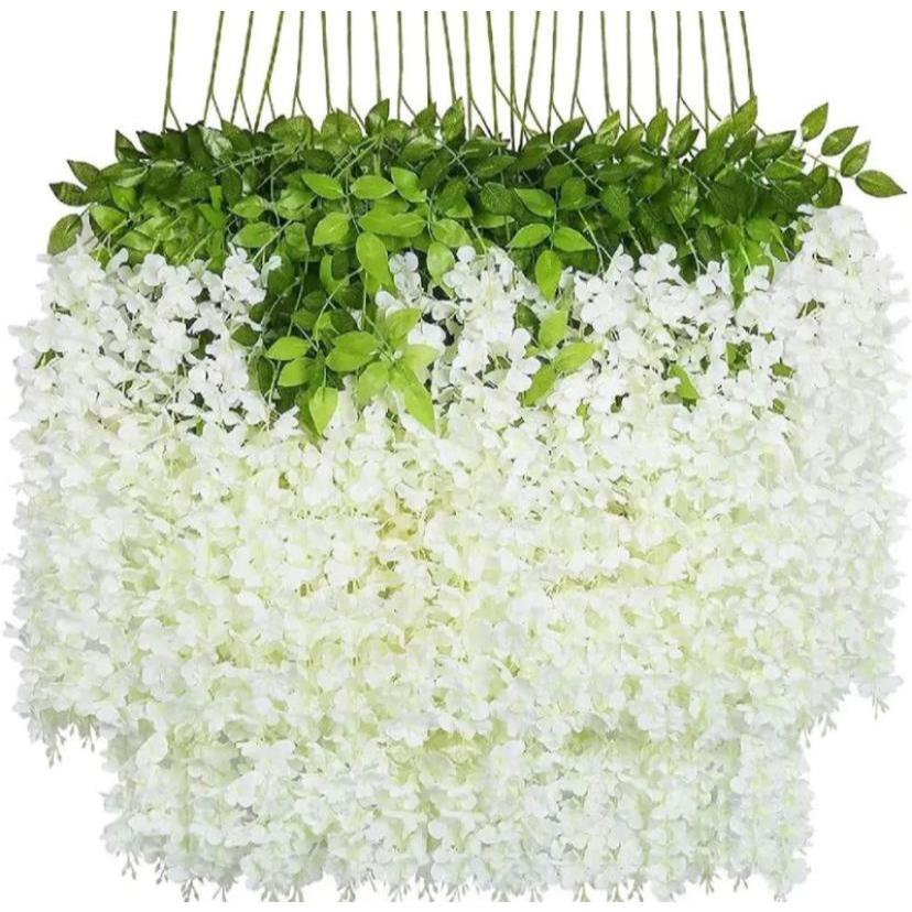 Kit 36 Galhos Pendente BRANCO Artificial c/ Folhagem para Decoração Casamento Evento