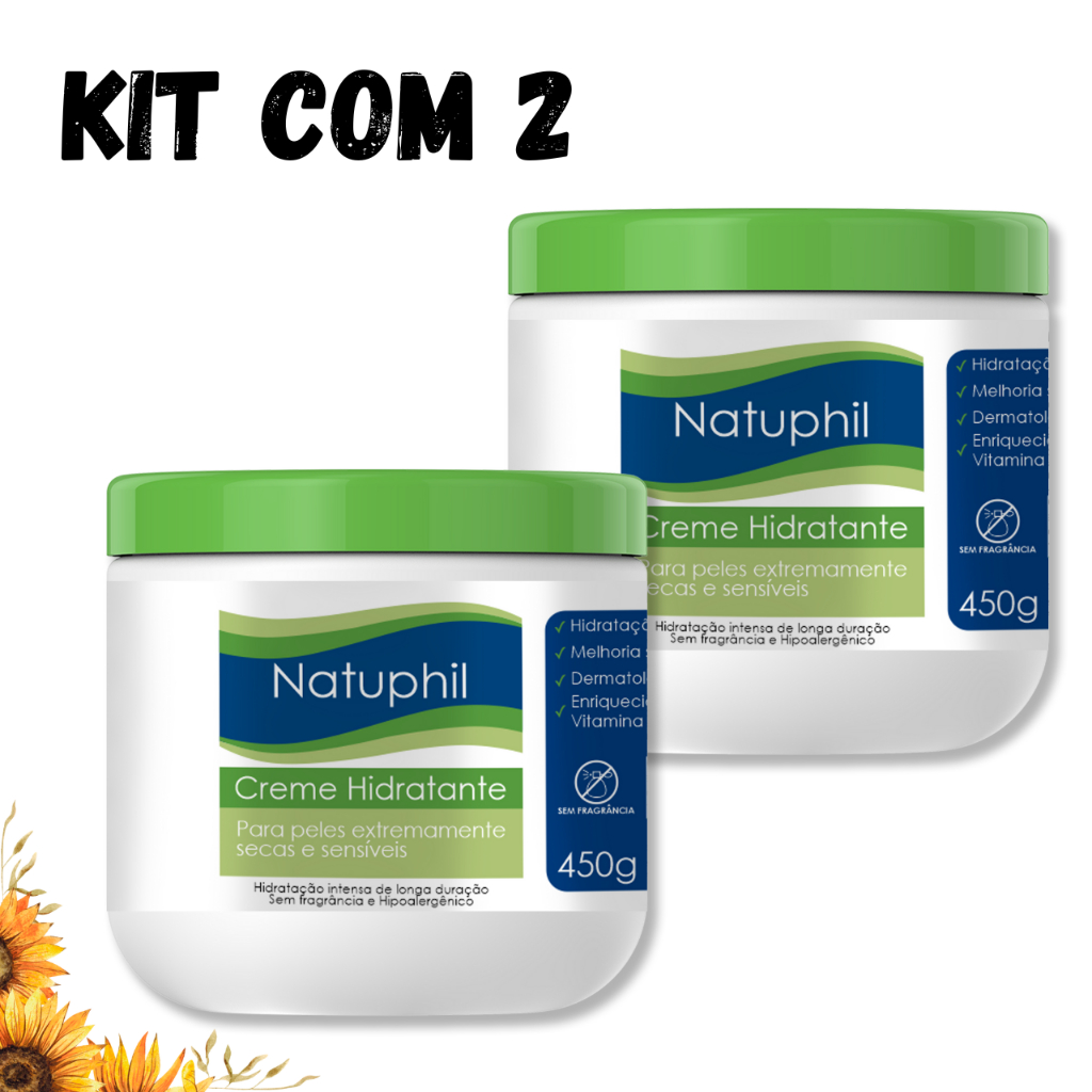 Kit Natuphil Creme Ultra Hidratante Para o Corpo Natuflores Vegano livre de parabenos Creme Hipoalergênico 450ml em Oferta na Shopee