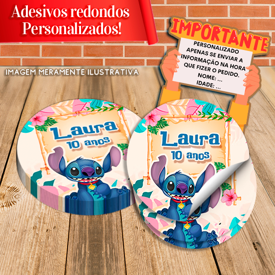 Rótulos Adesivos Redondos e Quadrados Personalizados Stitch