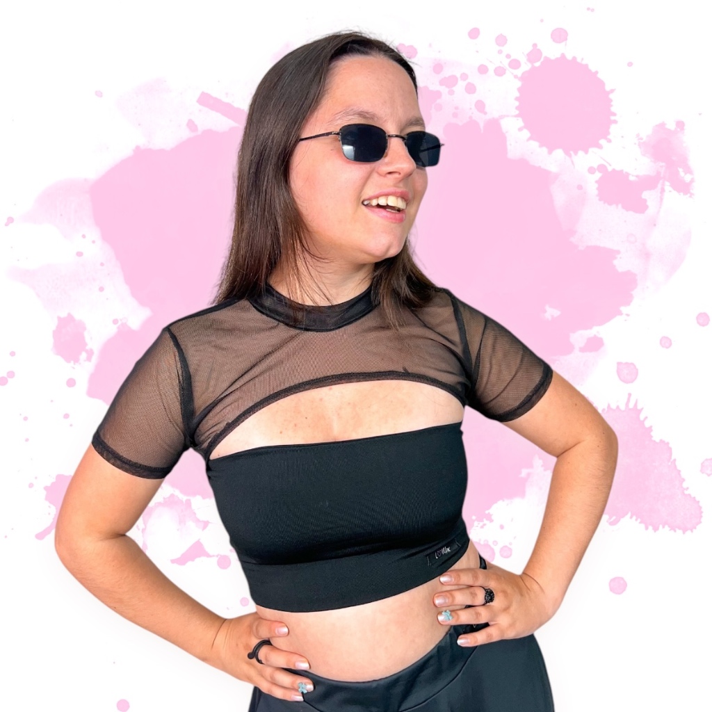 Mini Cropped Preto Gola Alta Manga Curta Plussize By Lovu Rebeeca Basico Carnaval