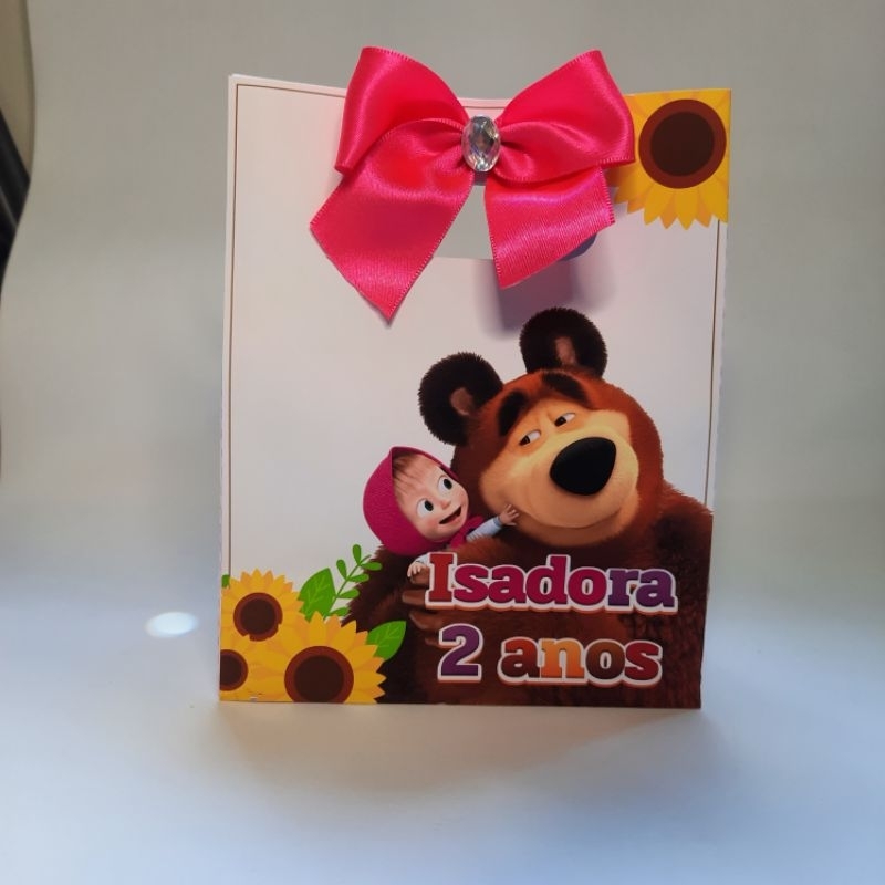 Sacolinha P com laço Marsha e o Urso 5 unidades