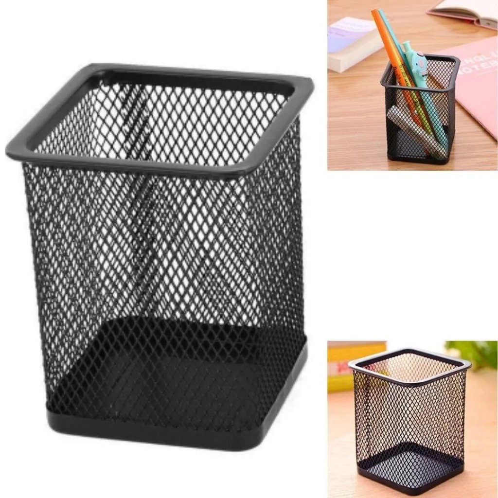 Porta Lápis e Caneta Aramado Quadrado Preto - Papelaria Fofa Escritorio