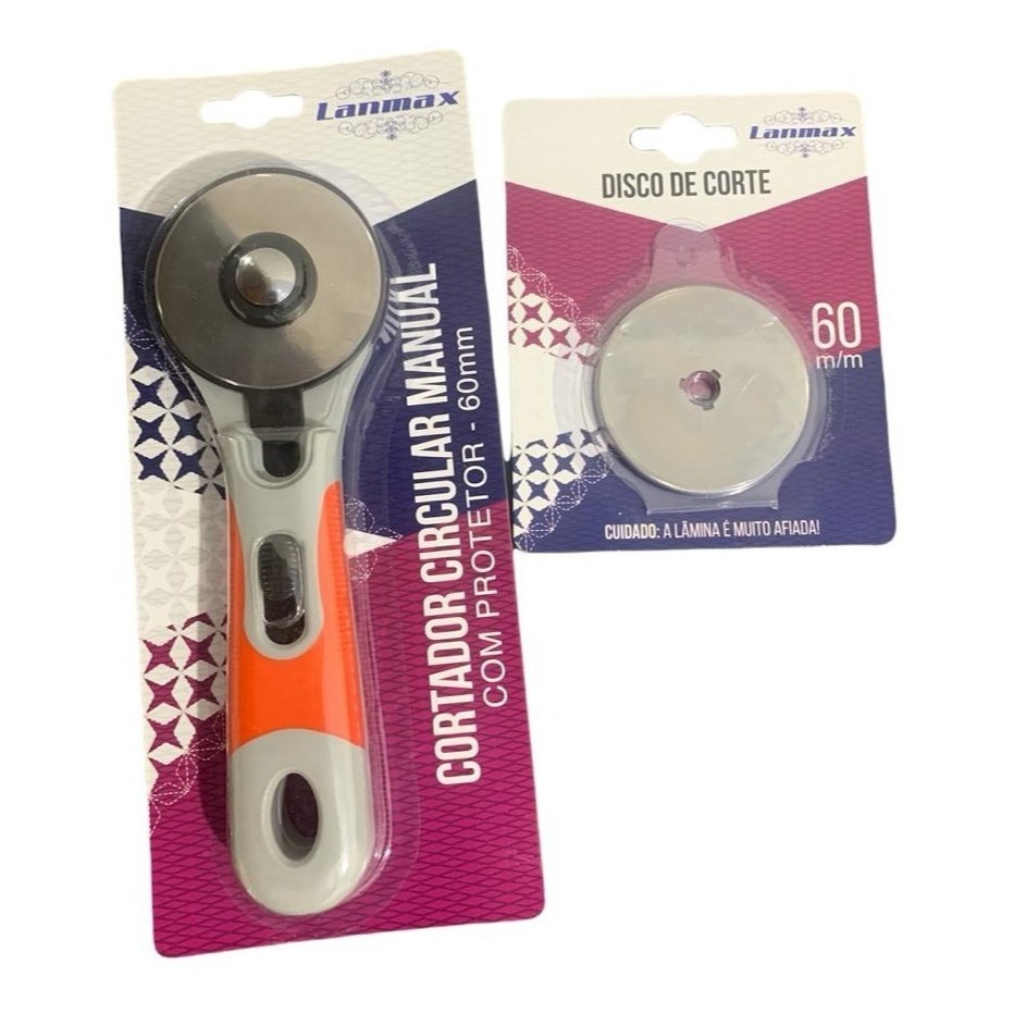 Cortador Circular Manual Lâmina 60mm + Disco Refil Cabo Emborrachado  LM-60 Lanmax Com Protetor