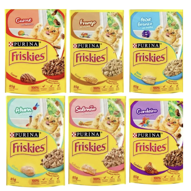 Kit Ração Úmida Sachê Friskies com 15 unidades  ou 12 Sachês de sabores sortidos
