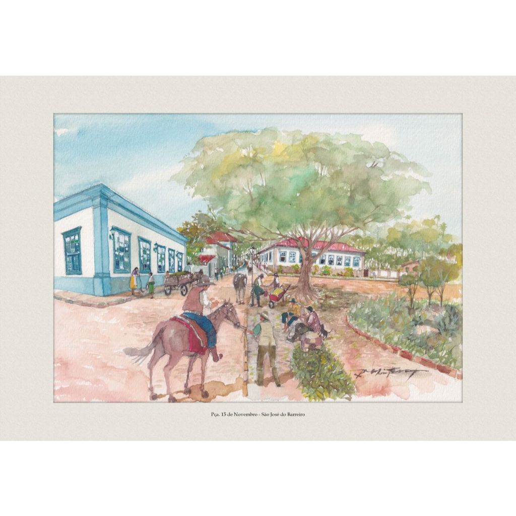 Pintura em Aquarela | Praça 15 de Novembro - São José do Barreiro | Quadro Decorativo | A4