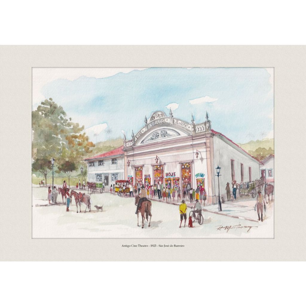 Pintura em Aquarela | Antigo Cine Theatro - 1925 - São José do Barreiro | Quadro Decorativo | A4