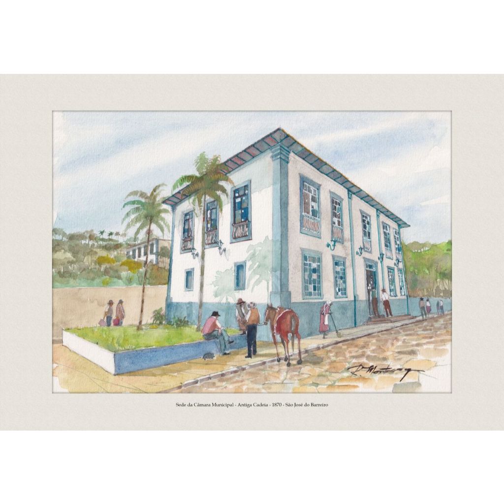Pintura em Aquarela | Sede da Câmara Municipal 1870 - São José do Barreiro | Quadro Decorativo | A4