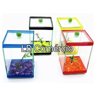 Kit 4 Beteiras Aquário De Vidro Decoradas 10x10x15 com Planta Artificial em Oferta na Shopee