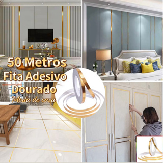 Fita Decorativa Metalizada Dourada Para Painel Ripado 50 Metros Artesanato Decoração Filete Painel em Oferta na Shopee