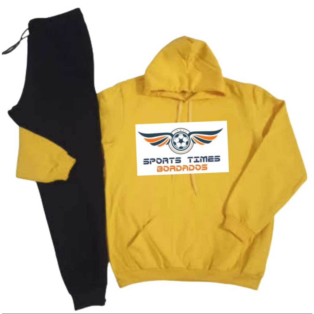 Conjunto Moletom Unissex Capote Bordado Blusa Canguru + Calça Varias Cores