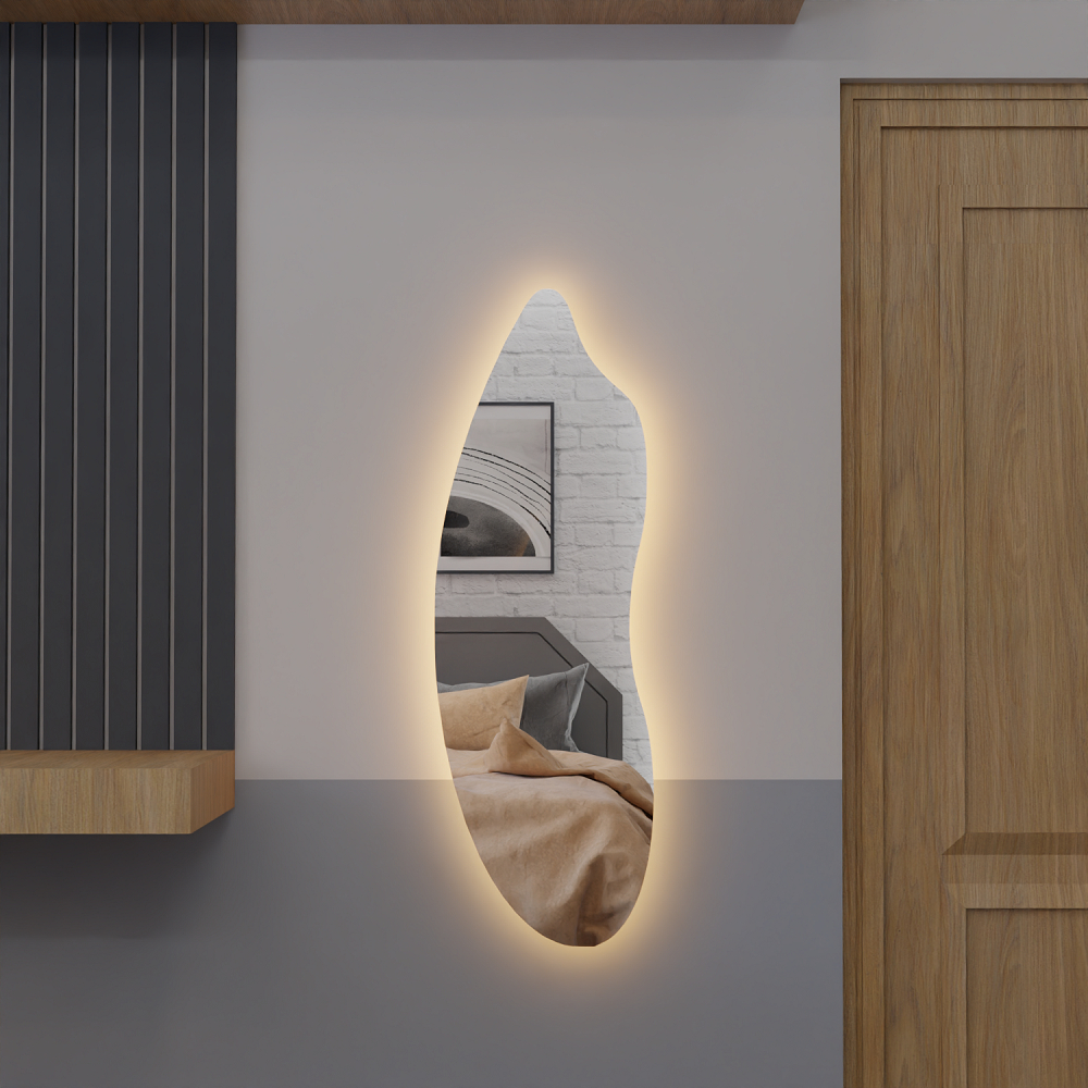 Espelho Organico Com Led E22 115cm x 50cm Luz Branca e Amarela Sala Quarto Salão