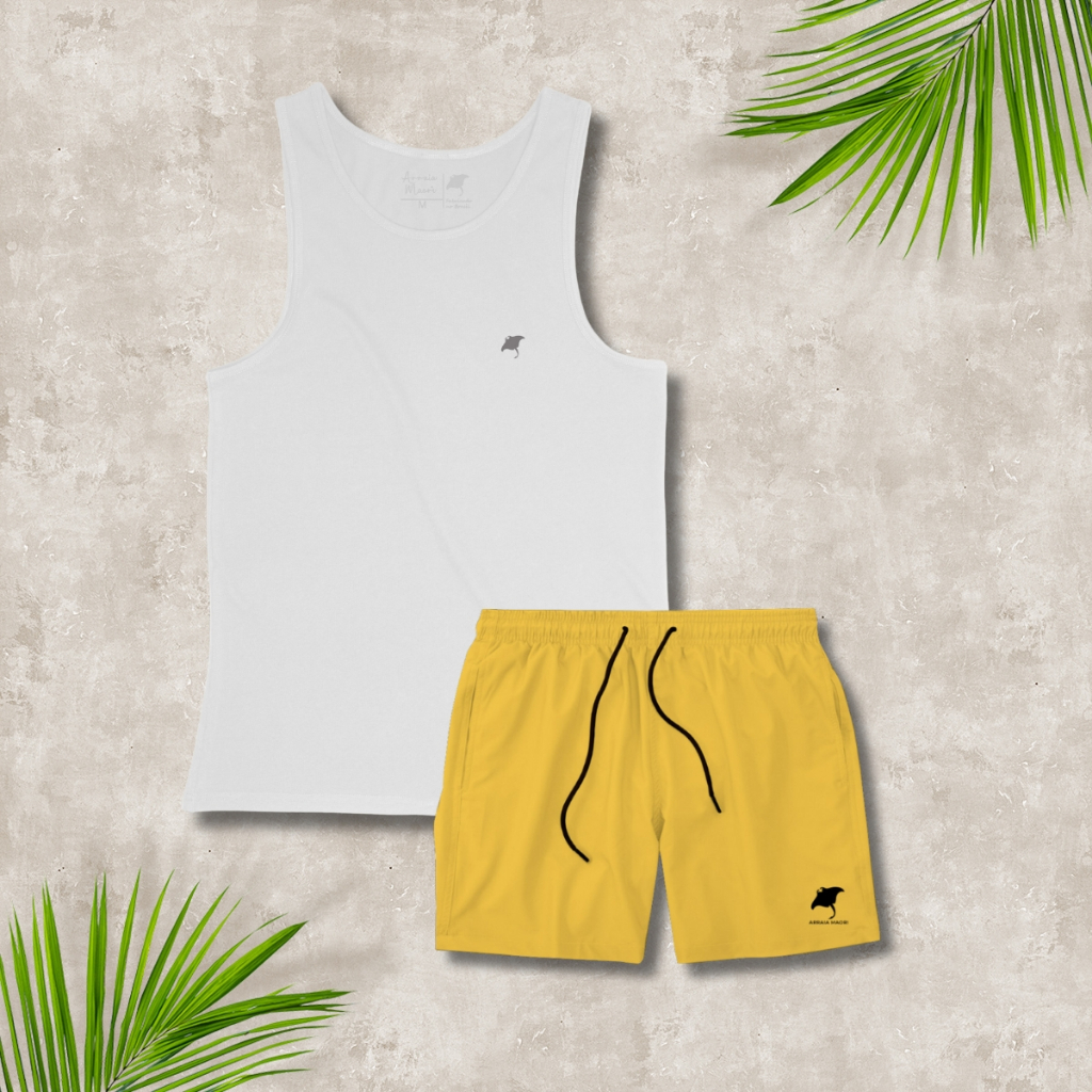 Conjunto Regata 100% Algodão Branca e Short Mauricinho Academia Treino Básica Verão