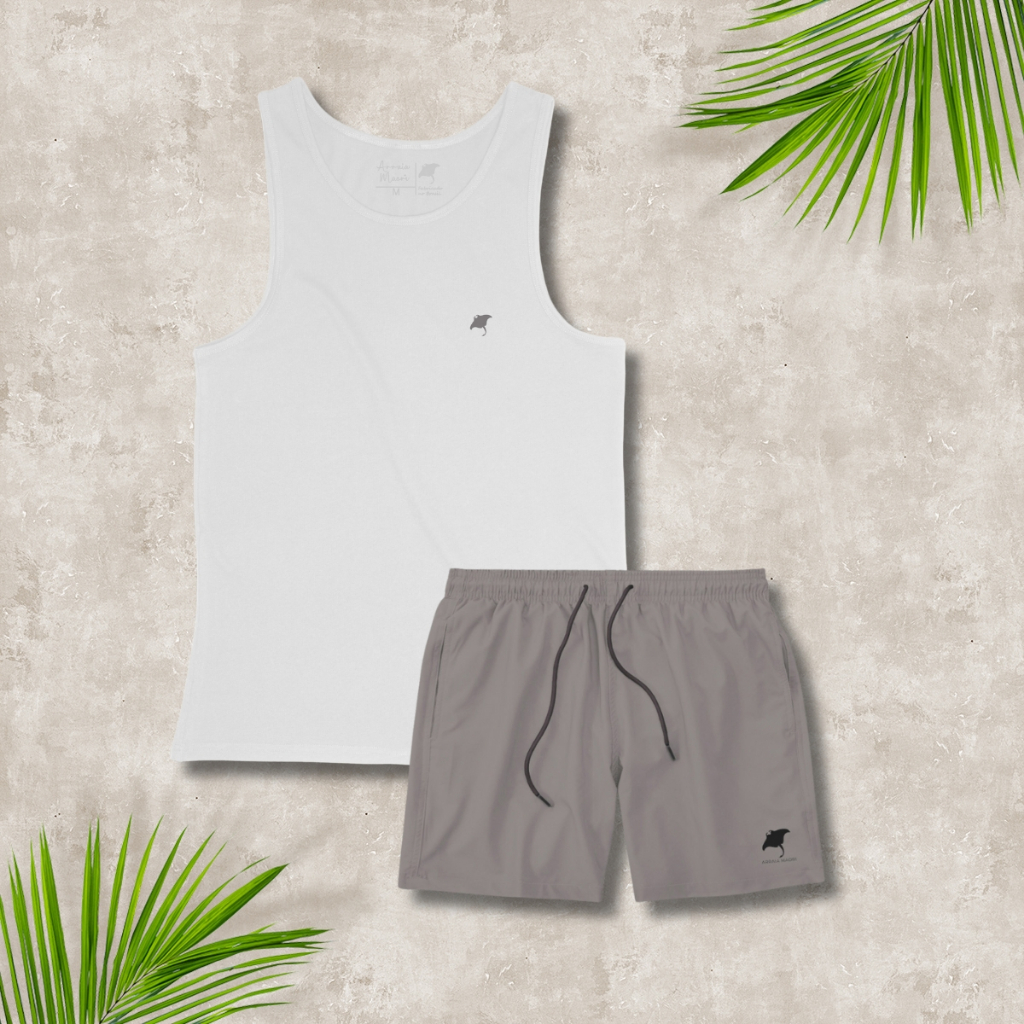 Conjunto Regata 100% Algodão Branca e Short Mauricinho Academia Básica Casual Verão