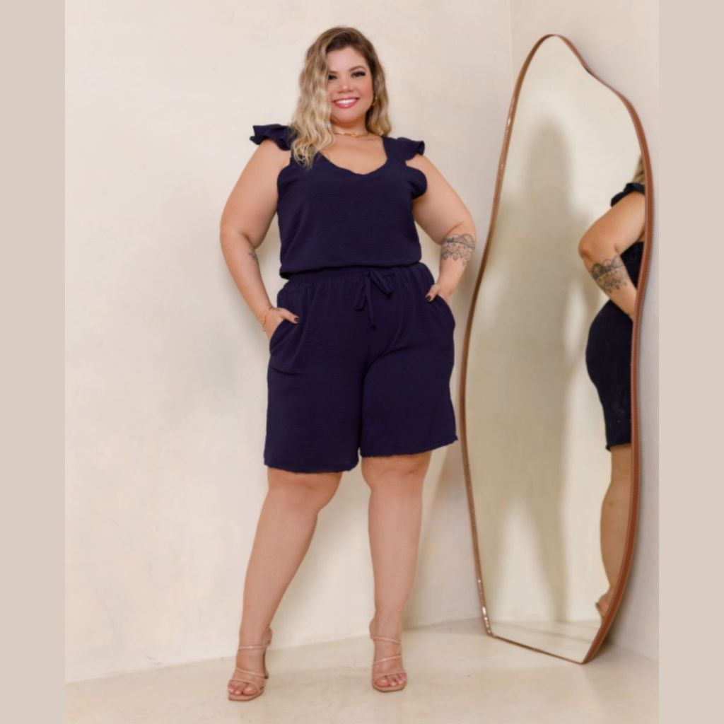 Conjunto Regata Babado Alça Larga e Bermuda Verão Plus Size em Oferta na Shopee