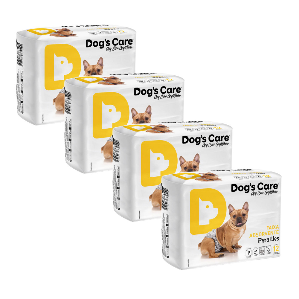 Kit Fralda Higiênica Pet p/ Cães Macho Dogs Care Tam P 48 Un