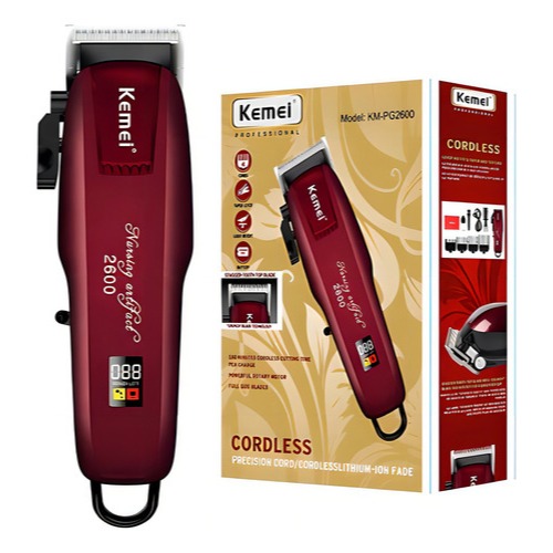 Máquina Profissional De Cortar Cabelo Sem Fio Bordô Kemei Km-PG2600 Barbeador Elétrico Original
