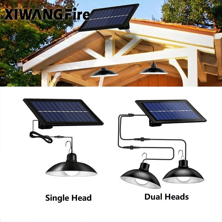 Lâmpada Solar Pendente Dupla À Prova D'água Lustre Luminária Com Plara Solar Recarregável