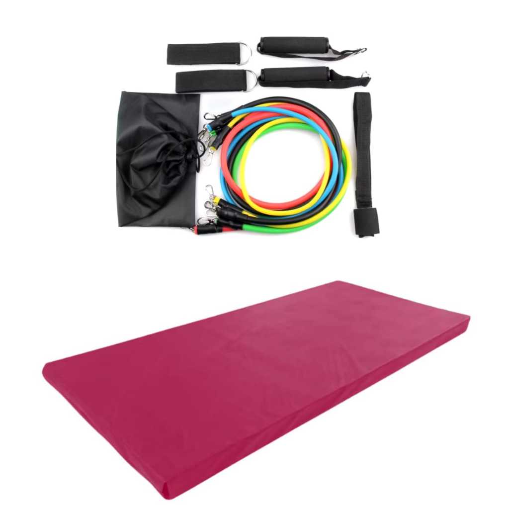 Kit Elasticos Extensores 11 Peças + Colchonete Rosa 90x60x3 Impermeável
