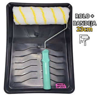 Conjunto P/ Pintura Rolo Lã de 23cm + Suporte e Bandeja Grande de Uso Profissional Ideal p Pintores
