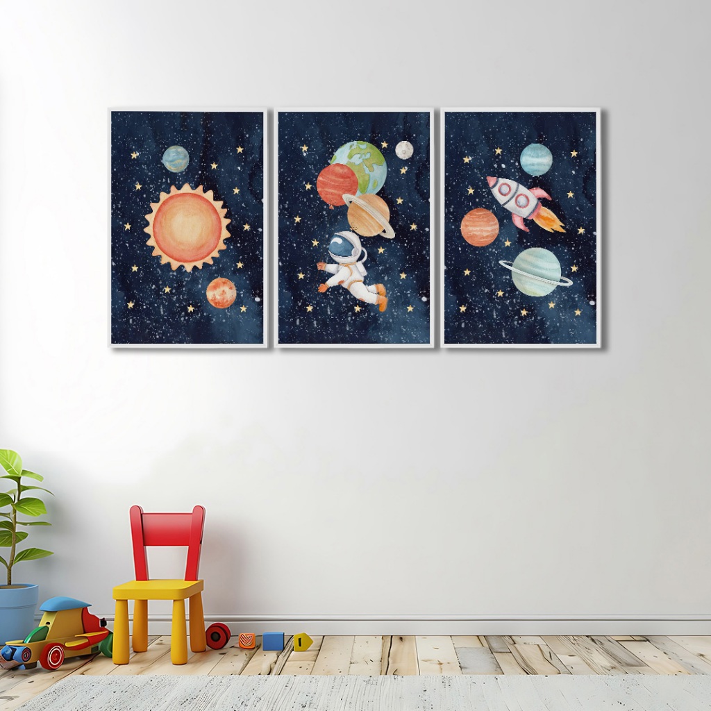 Quadro Infantil  Exploradores do Infinito: A Jornada do Astronauta Moldura 50x75 Com ou Sem Vidro - Home & Living