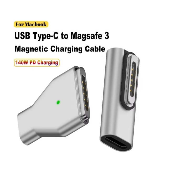 Tipo-C fêmea para Magasafe 3 conversor, luz indicadora adaptador USB-C magnético, 28V, conector 5A para MacBook 140W em Oferta na Shopee