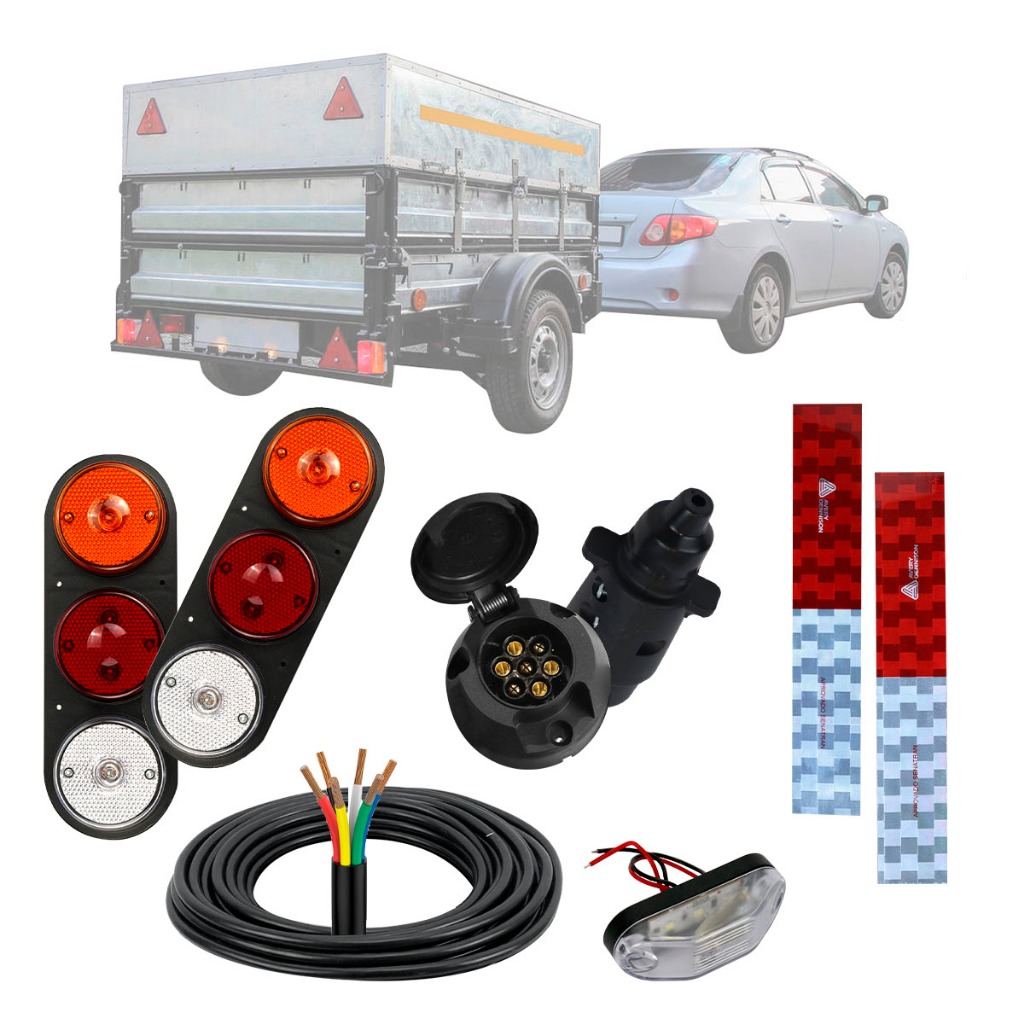 Kit Carretinha Reboque Instalação Lanterna 5 Metros Cabo Traseira Led Faixas Tomada Engate Carreta