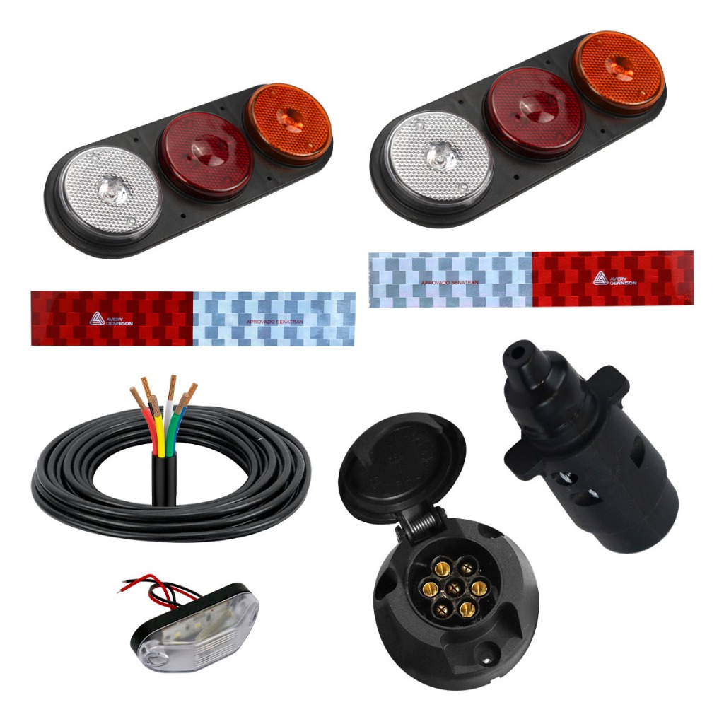 Kit Instalação Elétrica Lanterna Carretinha Reboque Completo Led Tomada Engate 5m Cabo PP Faixa